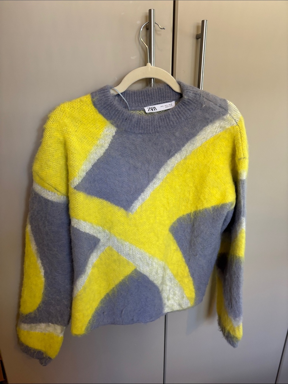 Zara Yellow, Gray & Cream Abstract Crewneck Sweater